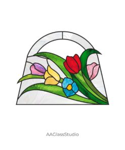 stained glass flower bouquet pattern for 3D purse front panel design.