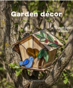 art glass design for you garden. A cute birdhouse in the branches of a tree.