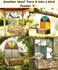 Decorative bird feeders with stained glass windows — a great stained glass bird feeder pattern and stained glass svg for beginners project idea.