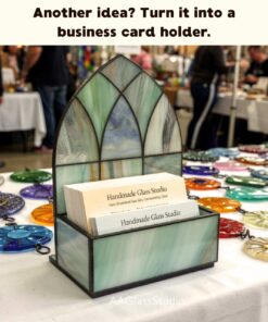 Unique business card holder inspired by a gothic stained glass window, handcrafted in a aaglassstudio