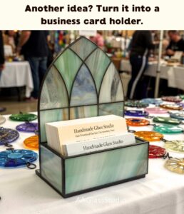 Unique business card holder inspired by a gothic stained glass window, handcrafted in a aaglassstudio