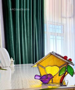 stained glass room decor, tiny birdhouse