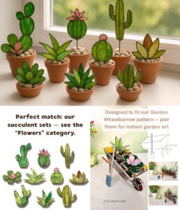 Mini succulent arrangements in stained glass containers with a simple stained glass windows pattern — beautiful stained glass succulents for modern interiors