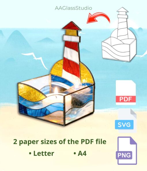 Lighthouse Stained Glass Box Pattern – Glowing Candle Holder