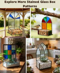 Outline drawing of a 3d stained glass lighthouse in a box, illustrating lighthouse stained glass patterns for DIY stained glass projects.