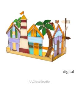 Beach Village Stained Glass Pattern - 3D Box & Line Designs - table decor
