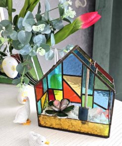 terrarium stained glass with succulent