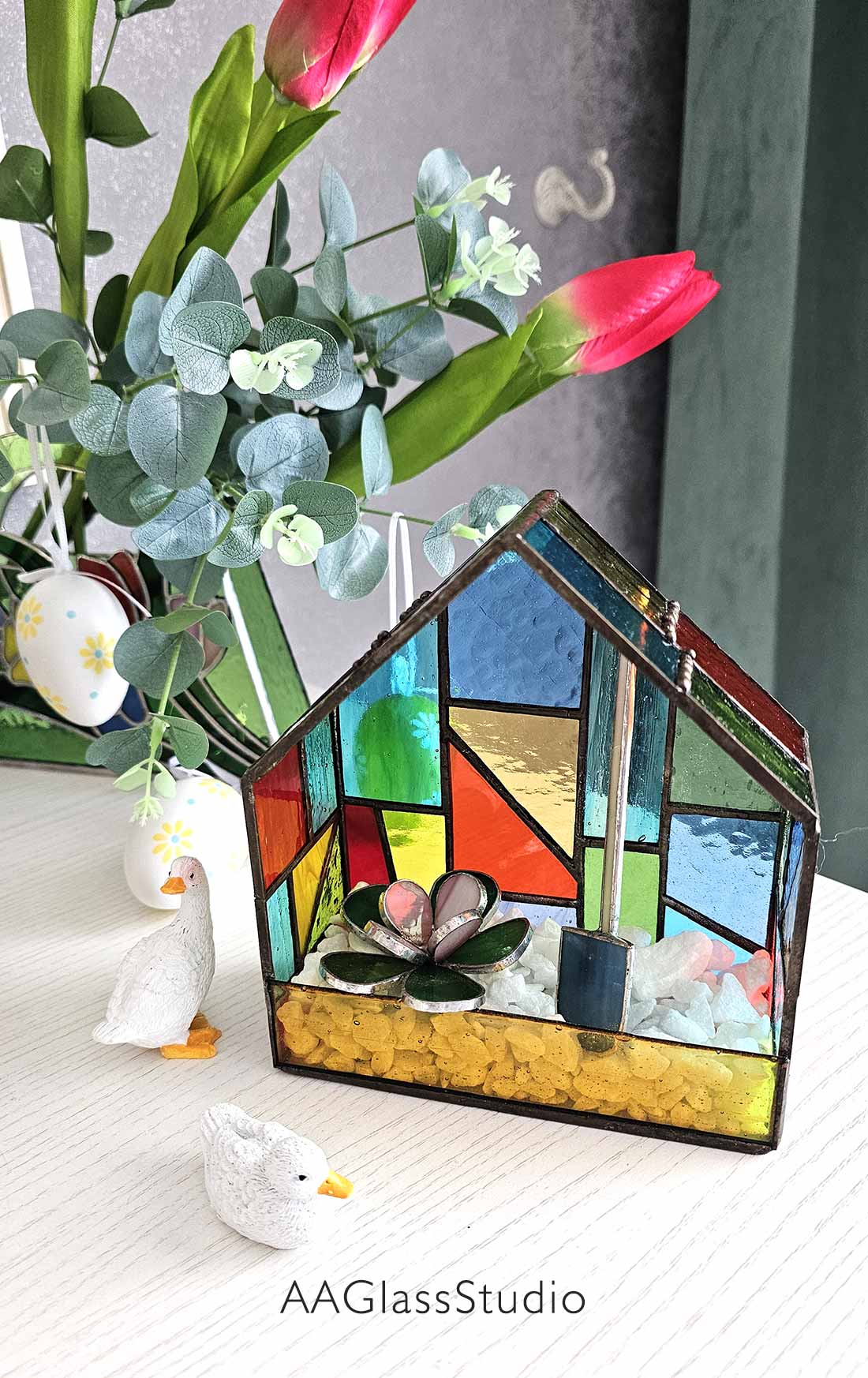 terrarium stained glass with succulent