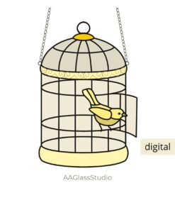 Birdcage Stained Glass Pattern: Versatile Bird Design - window decor