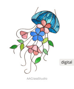 Floral Jellyfish Stained Glass Pattern: Whimsical Nautical - window decor