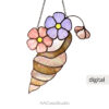 Floral seashell stained glass pattern PDF digital download for DIY nautical suncatcher projects.