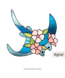 Floral Stingray Stained Glass Pattern: Manta Ray Marine - window decor