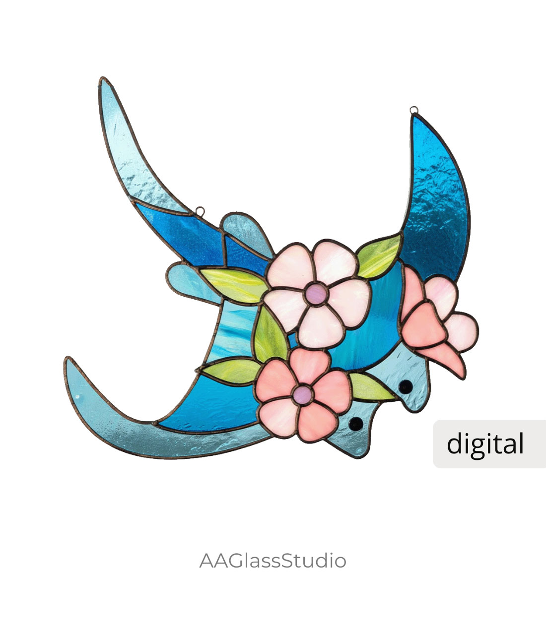 Floral Stingray Stained Glass Pattern: Manta Ray Marine - window decor