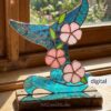 Floral Whale Tail Stained Glass Pattern: Coastal Ocean DIY - table decor