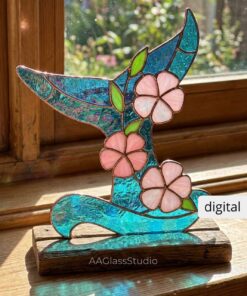 Floral Whale Tail Stained Glass Pattern: Coastal Ocean DIY - table decor