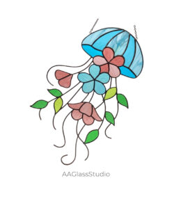 Alternative view of Floral Jellyfish Stained Glass Pattern: Whimsical Nautical