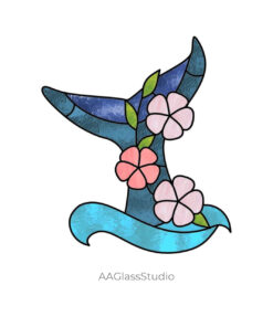 stained glass whale pattern. hand-drawn pattern