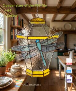 Lantern and dragonfly stained glass pattern