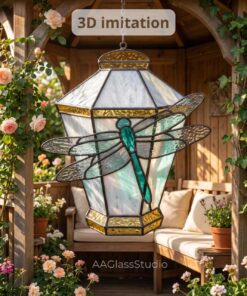 lantern & dragonfly pattern stained glass