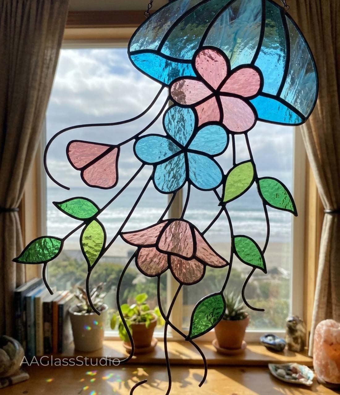 Floral Jellyfish Stained Glass Pattern: Whimsical Nautical - Image 4