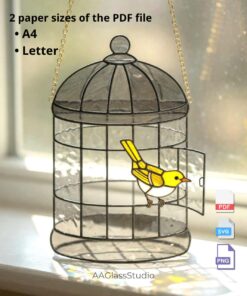 stained glass bird window hanging: freedom of the bird from the cage