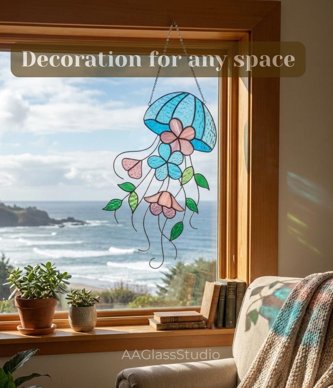 Floral Jellyfish Stained Glass Pattern: Whimsical Nautical - Image 5