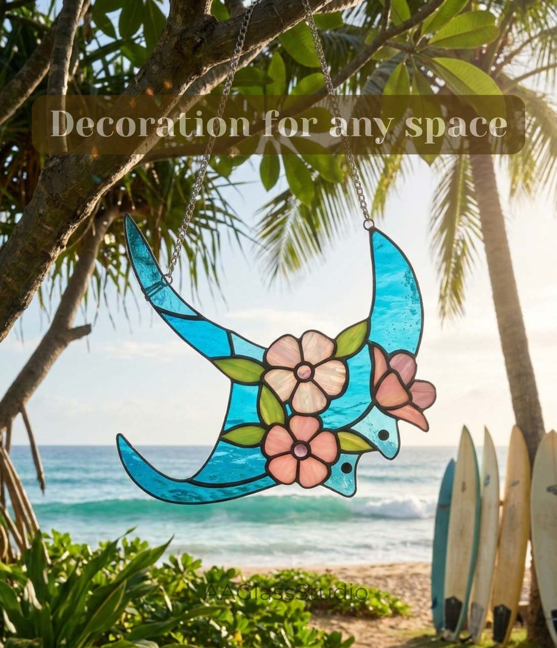 Floral Stingray Stained Glass Pattern: Manta Ray Marine - Image 5