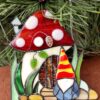 Gnome Mushroom House Suncatcher - Stained Glass Window Hanging Art - window decor