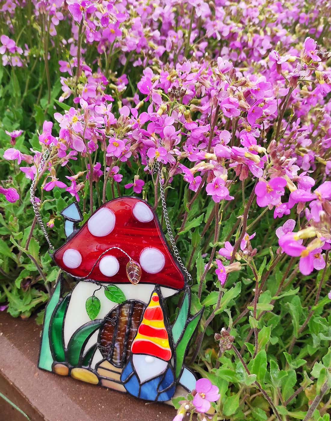Gnome Mushroom House Suncatcher - Stained Glass Window Hanging Art - Image 2