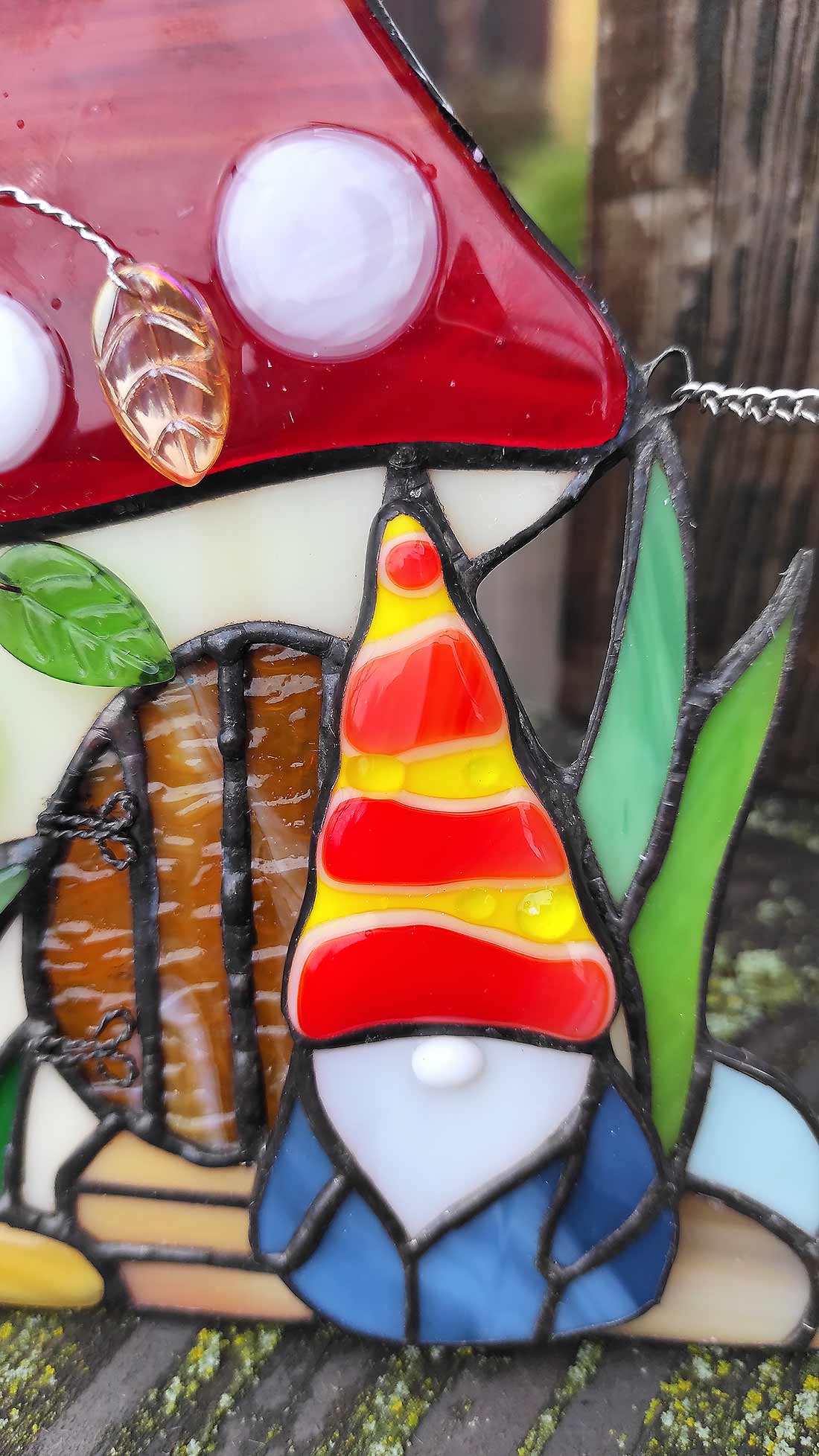 Gnome Mushroom House Suncatcher - Stained Glass Window Hanging Art - Image 4