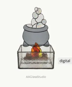 3D Witch Cauldron stained glass candle holder with a flickering flame effect