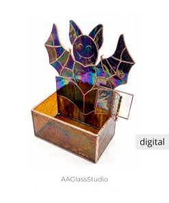 Digital pattern for a 3D stained glass bat with a bonus miniature book template