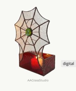 Colored digital pattern for a spider web stained glass candle holder, printable DIY craft template