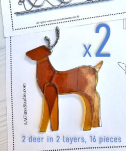 Pre-cut stained glass kits: two deer in two layer, 16 pieces.
