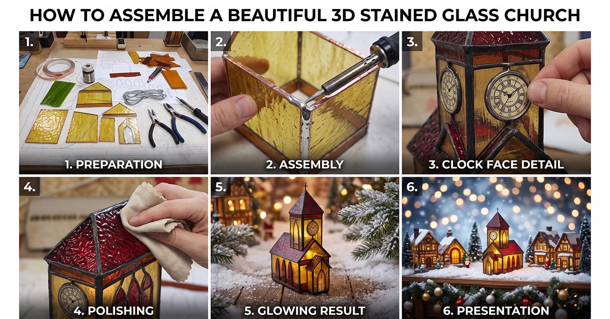 how to assemble a 3D stained glass church pattern instructions