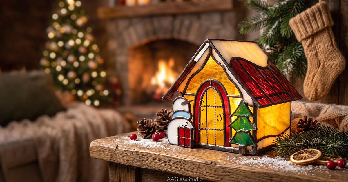 how to make a 3D stained glass Christmas house