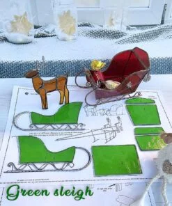 Santa's green sleigh at the pre-cut stained glass kits