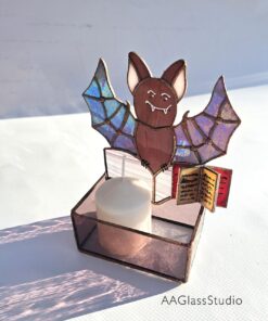 stained glass candle holder bat. Halloween table decor