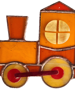 Stained glass suncatcher locomotive of the stained glass Christmas train, hand cut and soldered