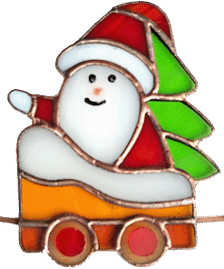 Stained glass suncatcher wagon with Santa Claus in his sleigh for the stained glass Christmas train