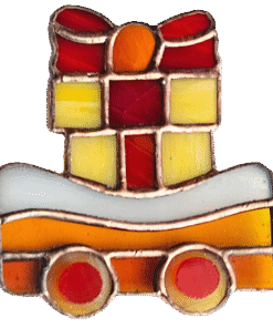 Stained glass suncatcher wagon with a gift box for the stained glass Christmas train