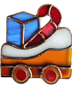 Stained glass suncatcher wagon with wrapped presents for the stained glass Christmas train