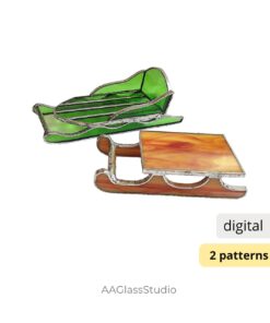 Easy 3D sleigh stained glass pattern – amber and green sledge designs copper foil stained glass pattern