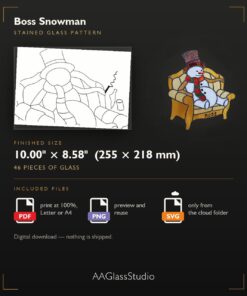 Boss Snowman stained glass pattern - finished size 10 x 8.58 inches, 46 pieces of glass, PDF PNG and SVG files